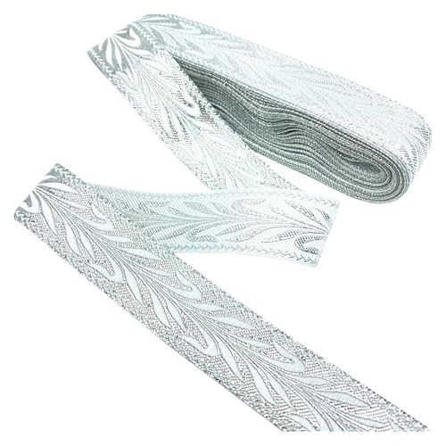 7 Yards Vintage Stickerei Spitze Ribbon Trim DIY Kleidung Tasche Zubehör bestickten Stoff für Kleidung Home Decor Hochzeit Tasche Riemen(Type 2 (25mm Silver),1 yard) von MOHUIED