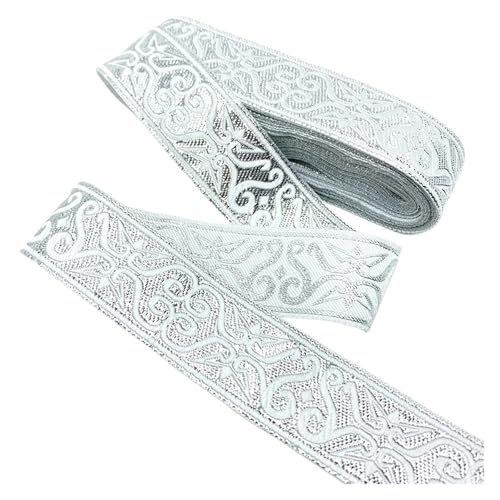 7 Yards Vintage Stickerei Spitze Ribbon Trim DIY Kleidung Tasche Zubehör bestickten Stoff für Kleidung Home Decor Hochzeit Tasche Riemen(Type 4 (33.0mm Silver),7 yards) von MOHUIED
