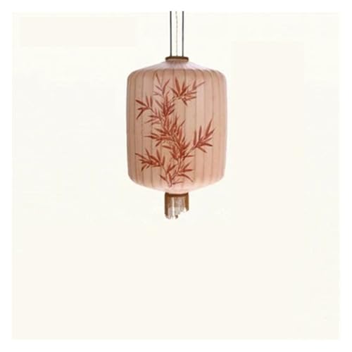 MOHUIED Traditionelle Laterne Malerei Pendelleuchte Stoff Lampenschirm Laterne Hotel Bambus Dekor Restaurant Beleuchtung Stoff Lampenschirm für Lampen(B Pink-Dia45cm,Warm White) von MOHUIED