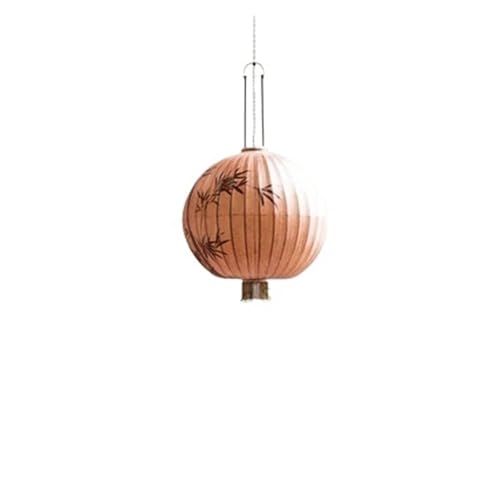 MOHUIED Traditionelle Laterne Malerei Pendelleuchte Stoff Lampenschirm Laterne Hotel Bambus Dekor Restaurant Beleuchtung Stoff Lampenschirm für Lampen(C Pink-Dia30cm,Warm White) von MOHUIED