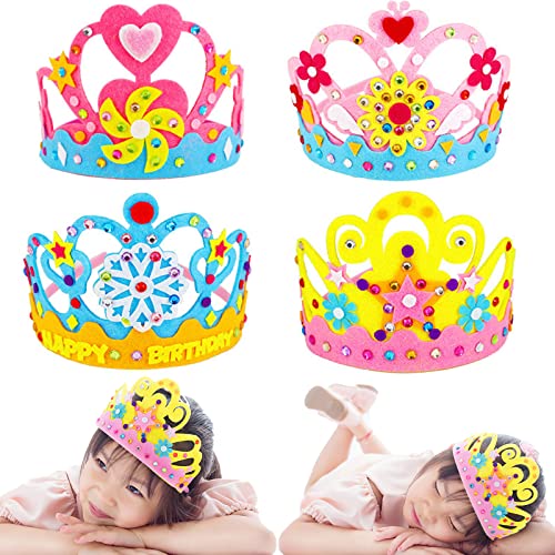 MOJOTIC 4 Stück Geburtstagskrone Mädchen,Geburtstagskrone,Krone Mädchen,DIY Filz Party Krone Hut für Junge Mädchen Prinzessin Party Geburtstagsfeier von MOJOTIC