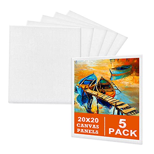 Leinwand zum Bemalen Set (5er Pack) – 20 x 20 cm, Vorgespannte Weiße Künstler Canvas Panel Leinwände - 3mm starkem Malkarton -Geeignet für Acryl und Öl Malerei Sowie zum Skizzieren und Zeichnen von MOKANI