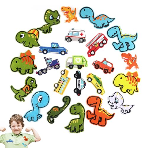 MOKIDO 23 Stück Baufahrzeug Patch Kit, Flicken zum Aufbügeln, Bügelflicken für Kinder, Bügelbilder für Textilien, Aufbügeln für T-Shirt, Jeans, Kleidung Taschen, Hut und Schuh von MOKIDO
