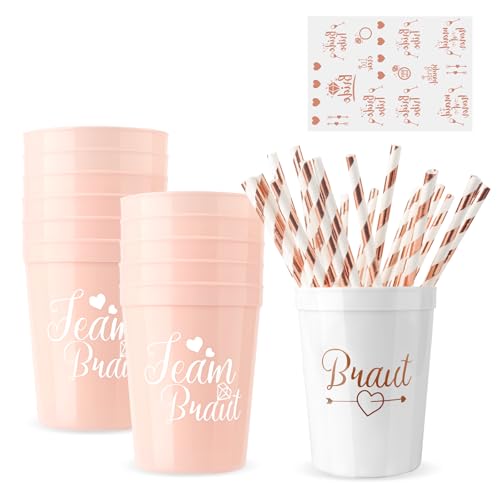 MOKIDO 12 Stück JGA Becher Set, Team Braut Partybecher mit Goldstrohhalmen, Tattoo-Sticker, Brautbecher für Bachelorette Party, Junggesellinnenabschied, Hochzeit, Frauenfest MOKIDO 12 Stück JGA Becher Set, Team Braut Partybecher mit Goldstrohhalmen, Tattoo-Sticker, Brautbecher für Bachelorette Party, Junggesellinnenabschied, Hochzeit, Frauenfest von MOKIDO