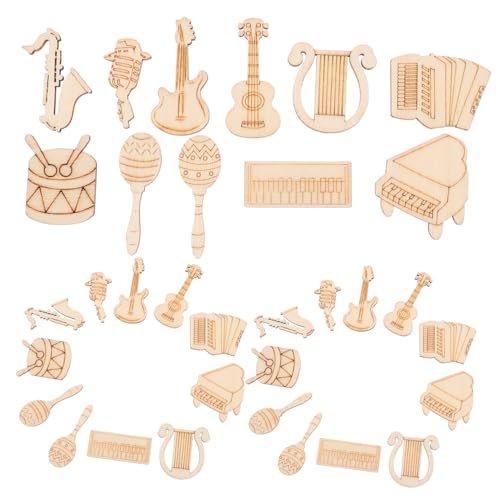 MOKKHNB 100Stücke Musikinstrument Holzscheiben Unvollendete Holzplättchen für DIY Bastelideen für Langlebige Natürliche Holzmaterialien Musikinstrumentform MOKKHNB 100Stücke Musikinstrument Holzscheiben Unvollendete Holzplättchen für DIY Bastelideen für Langlebige Natürliche Holzmaterialien Musikinstrumentform von MOKKHNB