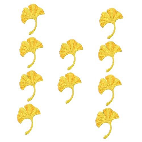 MOKKHNB 10Stücke Ginkgo Stickerei Patches Selbstklebende Aufnäher für Kleidung DIY Dekoration Bügel und Bastelbedarf für Jacken Hosen und Taschen von MOKKHNB