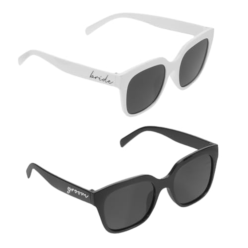 MOKKHNB 2 Stück Braut Bräutigam Sonnenbrillen Leichte Hochzeit Eyewear Attraktives Design als Foto-requisiten für Junggesellenabschied Verlobung und Brautparty von MOKKHNB
