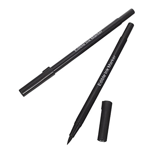 MOKKHNB 2 Stück Essbare Marker Stifte Lebensmittelstifte mit Doppelter Spitze für Fondant Kekse und Kuchen Dekoration Pinselspitze Schwarz für Kreative Backideen von MOKKHNB