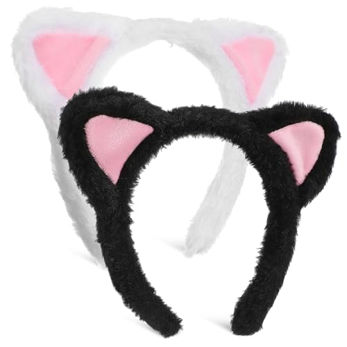MOKKHNB 2 Stück Flauschige Katzenohren Stirnbänder Verstellbare Tierohren für Erwachsene für Cosplay Make Up und Tierparty Dekorationen Plüschmaterial von MOKKHNB