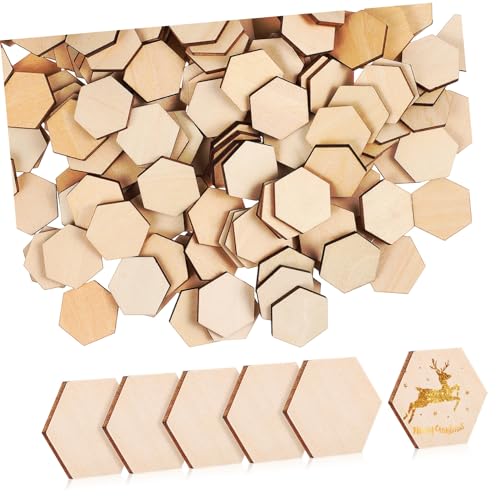 MOKKHNB 200Stücke Sechseckige Holzscheiben Unbehandeltem Holz für DIY Handwerk Robuste Dekoration für Geburtstags und Weihnachtsfeiern von MOKKHNB