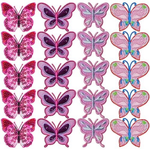 MOKKHNB 20Stücke Schmetterlings Patches für DIY Kleidung Aufbügelbare Stickerei Aufnäher für Shirts Jacken Hüte und Mehr Schöne Dekorative Flicken zur Reparatur und Verschönerung von MOKKHNB