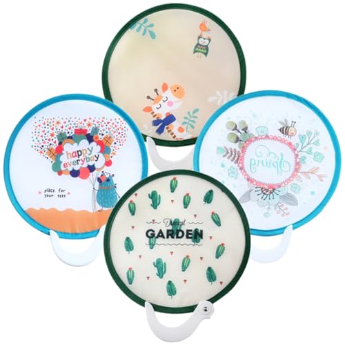 MOKKHNB 4 Stück Faltbarer Handfächer Runde Kinderfans im Japanischen Stil Tragbare Handventilatoren mit Cartoon Motiven für Partys und Hochzeiten von MOKKHNB