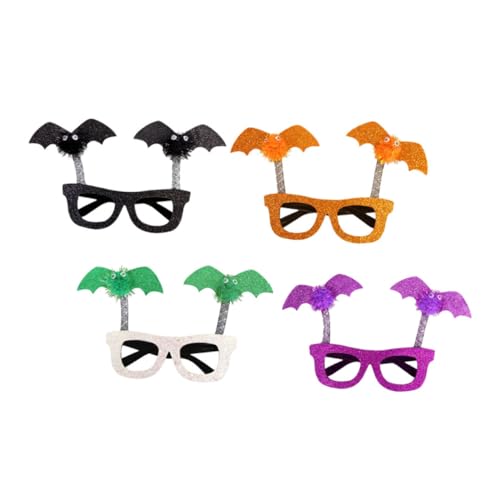 MOKKHNB 4 Stück Halloween Bat Brillenrahmen für Partys Lustige Cosplay Brillen für Erwachsene Foto Requisiten Schwarz Orange Grün und von MOKKHNB