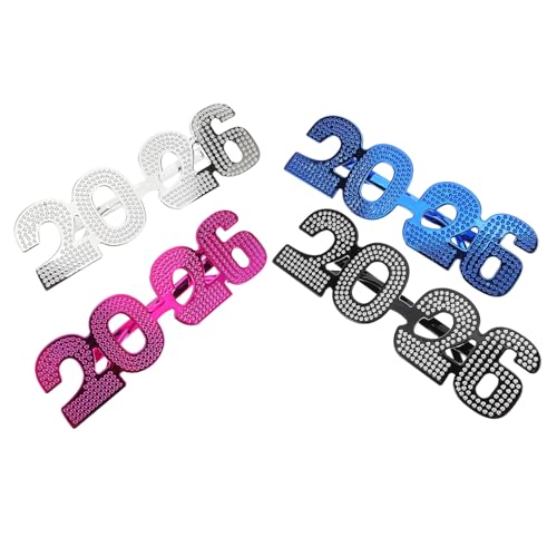 MOKKHNB 4 Stück Happy New Year-brillen 2026, Kunststoff, Silvester, Partyzubehör, Dekorationen, Zubehör, Urlaub, Brillen, Sonnenbrillen, Fotoautomaten-requisiten, von MOKKHNB