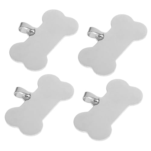 MOKKHNB 4 Stück Hundemarken Blanko Anhänger für Diy Gravur Haustier Namensschilder mit Praktischem Befestigungsring Silberne Knochenform von MOKKHNB