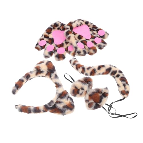 MOKKHNB 4Stücke Leoparden Kostüm Set für Erwachsene Teiliges Set mit Leopard Druck Stirnband und Plüsch Accessoires für Halloween Karneval Dress Up Partys und Bühnenaufführungen von MOKKHNB