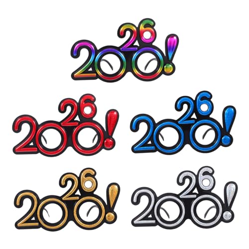 MOKKHNB 5 Neujahrsbrillen 2026 Aus Kunststoff, Silvesterparty-, Dekorationen, Zubehör, Urlaubsbrillen, Sonnenbrillen, Foto-requisiten von MOKKHNB