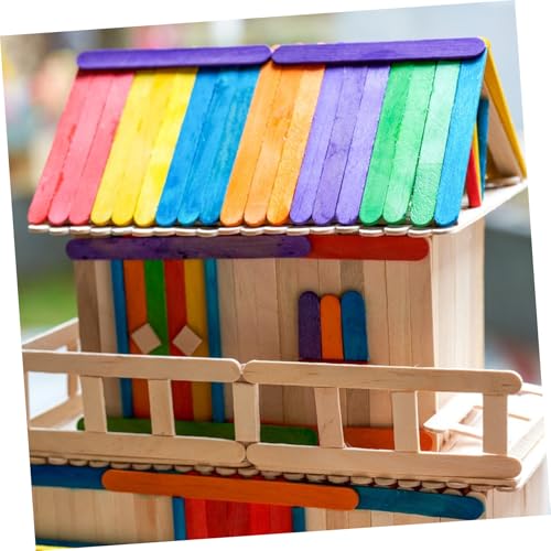 MOKKHNB 50 Stück Teiliges Bunte Eisstiele aus Holz und Dicke Bastelstäbchen für Diy Kunstprojekte Kreative Holzstäbchen für Basteln für Familienaktivitäten und Handmotorische von MOKKHNB