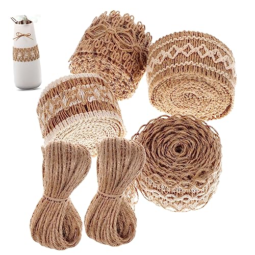 MOKKHNB 6 Rollen Spitzenband zur Dekoration retro styles hochzeitsdeko regalkörbe birthday decorations wedding decor hausdeko Garnband Juteband selber machen natürliches Juteband Hanfseil von MOKKHNB