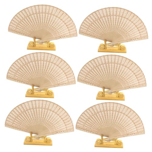 MOKKHNB 6 Stück Teiliges Vintage Holz Handfächer Faltbar mit Kunstvollem Muster Eleganter und Leichter Design für Hochzeiten und Tanzveranstaltungen von MOKKHNB