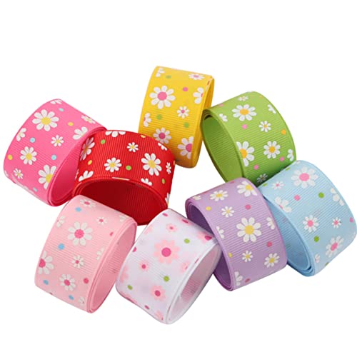 MOKKHNB 8Stücke Teiliges Gänseblümchenmuster DIY Druckband Polyester für Haarschmuck und Dekoration Vielseitig Einsetzbares Geschenkverpackungsband Bunten Farben von MOKKHNB