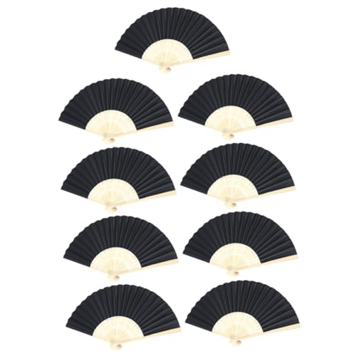 MOKKHNB 9 Stück Teiliges DIY Faltfächer aus Holz und Papier Klassische Schwarze Faltbare Papierfächer zum Selbstbemalen Kreatives Farben Formenerkennung von MOKKHNB