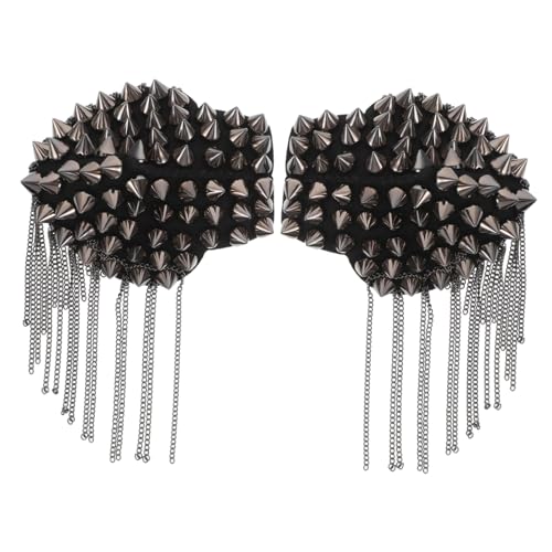 MOKKHNB Punk Schulterklappen mit Spitzen Nieten und Quasten Vintage Design Metallkette Langlebige Ccb Eisen Materialien Unisex Epaulets für Jacken Modische Kostüm Accessoires von MOKKHNB
