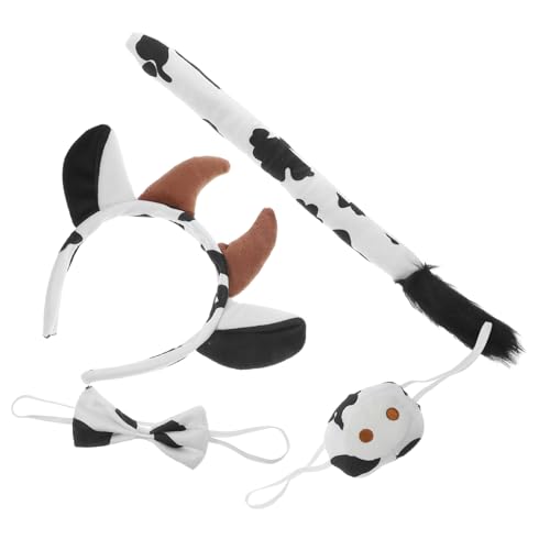 MOKKHNB Tierisches Kuh Kostüm Teilig mit Stirnband Horn Fliege und Falscher Nase Komfortabel Detailreich Verarbeitet für Faschingskostüme Cosplay Karneval und Rollenspiele von MOKKHNB