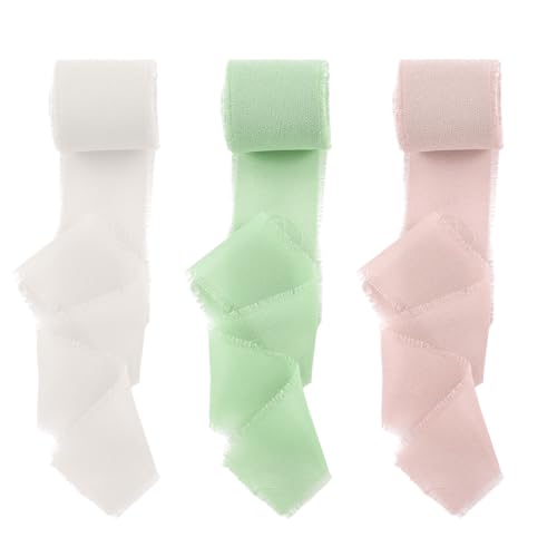 MOLENCO 3 Rollen Chiffonband, 4cm x 15m Handgemachtes Schleifenband Ausgefranste Kanten, Elegantes Seidenband für Blumensträuße, Hochzeitseinladungen, Bastelarbeiten, Geschenkband Hochzeit MOLENCO 3 Rollen Chiffonband, 4cm x 15m Handgemachtes Schleifenband Ausgefranste Kanten, Elegantes Seidenband für Blumensträuße, Hochzeitseinladungen, Bastelarbeiten, Geschenkband Hochzeit von MOLENCO