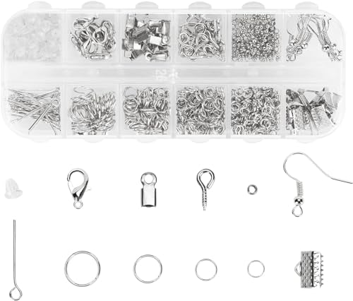 MOLENCO Schmuckherstellung Set, 800 Stück Schmuck Basteln Zubehör Anfänger Kit mit Karabinerverschluss, Biegeringe, Ohrringhaken, Quetschperlen, für Schmuck Selber Machen (Silber) von MOLENCO