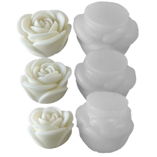 MOLERRI 3 StüCk Blumen-Aromatherapie-Kerzen-Silikonform Rose, Handgefertigte Aromatherapie-Seife, Erweiterungsstein, Gips-Formenbau-Werkzeuge von MOLERRI