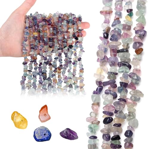 400pcs Fluorit Edelstein Perlen 6mm, Naturstein Perlen Set für Armbänder Selber Machen, DIY Schmuck Basteln für Armbänder, Ohrringe, Edelsteine zum Auffädeln, Geschenk für Frauen (5-8mm) von MOLIMOLI