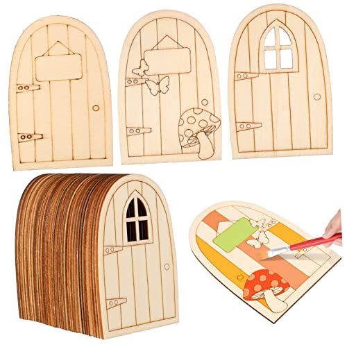MOLUCKFU 36 Stück Teiliges Mini Holz Feentüren Unbemalt Muster Leichte DIY Gartendeko Kreative Bastelideen für Zuhause Kinderzimmer und Weihnachtsdeko von MOLUCKFU