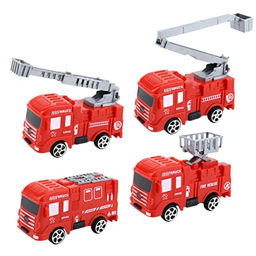 MOLUCKFU 4 Stück Feuerwehrwagen Modelle Kuchenornament und Dekoration für Kindergeburtstag und Partys Kunststoffspielzeug für Kreative Tortengestaltung und Partydekoration von MOLUCKFU