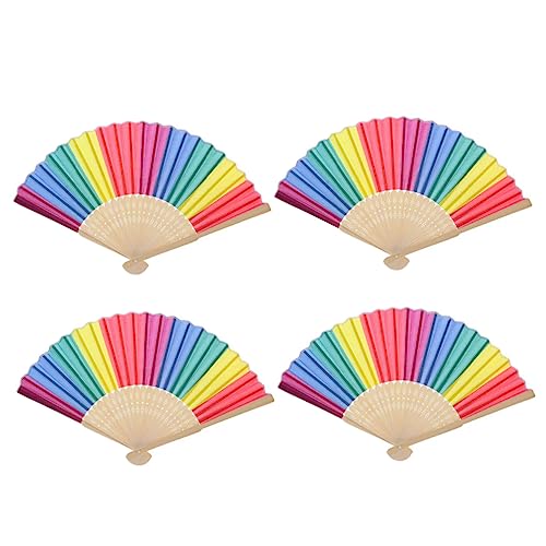 MOLUCKFU 4 Stück Teiliges Bunter Faltfächer Kinderfächer mit Regenbogen Design Handliche Tanz und Deko Fächer für Bühne Hochzeit und Outdoor Aktivitäten von MOLUCKFU