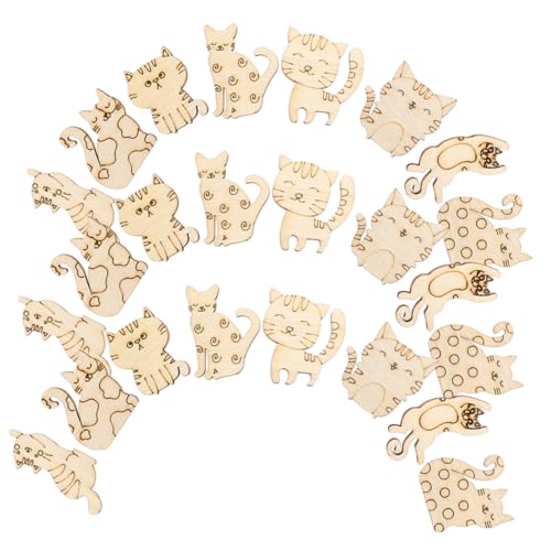 MOLUCKFU 50 Stück Holzkatzen Holzspäne, Unbehandeltes Holz, Basteln, Katze, Bemalbar, Holzkatze, Ausgeschnittene Katze, Holzkatzen Ausschnitt, Unbehandeltes Holz, Katzenausschnitte, Katzen von MOLUCKFU