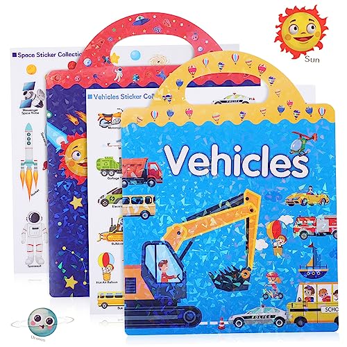 MOLUCKFU Verkehrsraumaufkleber Stickerbuch Für Kinder Mit Weltraum Und Fahrzeugmotiven Wiederverwendbare Stickerbücher Zum Lernen Und Spielen Lernspielzeug von MOLUCKFU