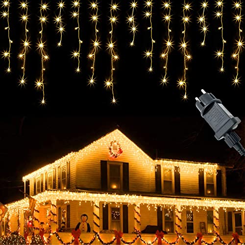 Eisregen Lichterkette Außen 5m 200LEDs Lichtervorhang Lichterkette mit Timer + 8 Modi + Speicherfunktion + Strombetrieben, Eiszapfen Lichterkette Deko für Weihnachten, Hochzeit, Halloween, Warmweiß von MOLVCE