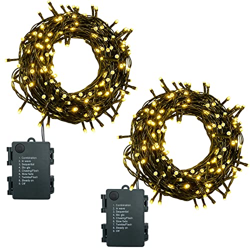 Lichterkette Batterie 2stk 100LEDs 10m LED Lichterkette Außen und Innen mit Timer, 8 Modi Lichterketten Batteriebetrieben für Weihnachten, Garten, Partys, Grünes Kabel Wasserdichte, Warmweiß von MOLVCE