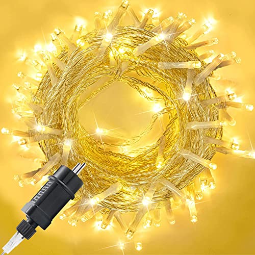 Lichterkette außen 10m 100er LED Lichterkette Weihnachtsbaum Strombetrieben (31V) mit Timer, Speicherfunktion, 8 Modi, IP44 Wasserdicht für Weihnachten Partys Hochzeit Halloween Garten, Warmweiß von MOLVCE