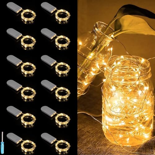 MOLVCE 12 Stück LED Lichterkette Batterie Betrieben Innen und Außen, 2M 20LED Micro Silber Kupferdraht LED Lichterkette für Flasche, Hochzeit, Garten, Weihnachten, Halloween, Party, Warmweiß MOLVCE 12 Stück LED Lichterkette Batterie Betrieben Innen und Außen, 2M 20LED Micro Silber Kupferdraht LED Lichterkette für Flasche, Hochzeit, Garten, Weihnachten, Halloween, Party, Warmweiß von MOLVCE