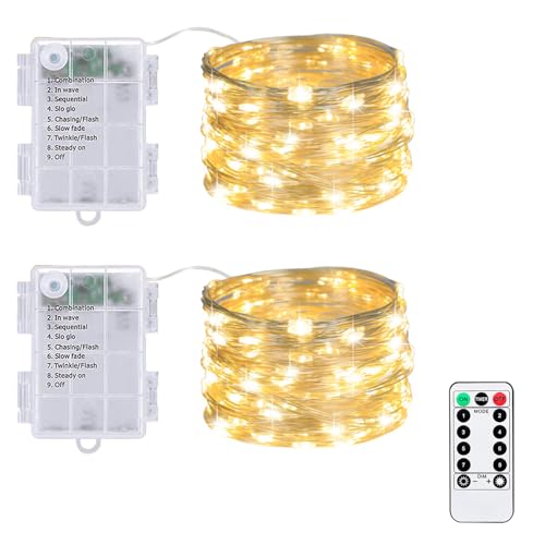 MOLVCE LED Lichterkette Batterie, 2er 100LED 10M Micro Lichterkette Innen mit Timer und Fernbedienung, 8 Modi Wasserdicht Silberdraht Lichterkette für Party, Hochzeit, Balkon, Warmweiß MOLVCE LED Lichterkette Batterie, 2er 100LED 10M Micro Lichterkette Innen mit Timer und Fernbedienung, 8 Modi Wasserdicht Silberdraht Lichterkette für Party, Hochzeit, Balkon, Warmweiß von MOLVCE