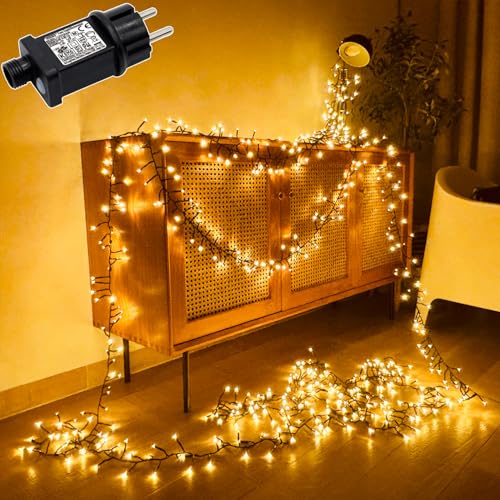 MOLVCE Lichterkette Außen Strom, 20m 1000LED Cluster Lichterkette Warmweiß mit 8 Modi, Timer, Memory-Funktion, IP44 Wasserdicht Büschellichterkette Außen für Party, Garten, Weihnachtsdeko von MOLVCE