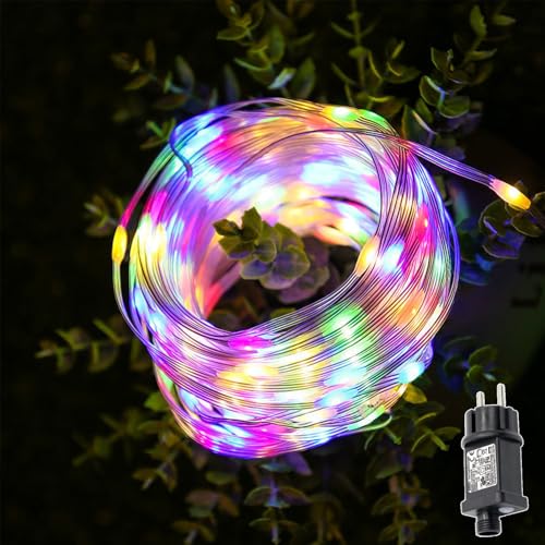 MOLVCE Lichterkette Außen und Innen mit Stecker, 10M 100 LED Lichtschlauch Bunt, 8 Modi Wasserdicht Fairy Lights mit Timer,Speicherfunktion für Weihnachten Partys Hochzeit Halloween Garten von MOLVCE