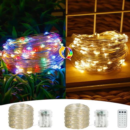 MOLVCE Lichterkette Batterie 2 Stück, 100LED 10Meter Silbernedraht Micro Lichterkette Batterie mit 12 Modi, Fernbedienung und Timer, Led Lichterkette für Weihnachten, Garten, Party, Multicolor MOLVCE Lichterkette Batterie 2 Stück, 100LED 10Meter Silbernedraht Micro Lichterkette Batterie mit 12 Modi, Fernbedienung und Timer, Led Lichterkette für Weihnachten, Garten, Party, Multicolor von MOLVCE