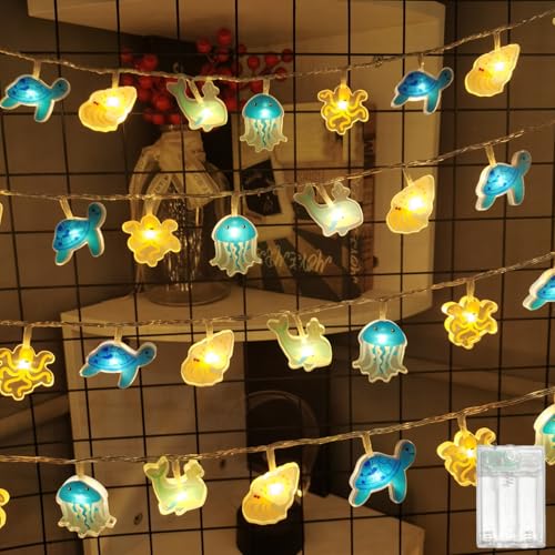 MOLVCE Meerestiere Lichterkette Kinderzimmer Deko Innen, 1.5M 10 LED Warmweiß Acryl Lichterkette Batteriebetrieben mit Timer, Dekorative Lichter für Schlafzimmer, Kinderzimmer, Zelt, Bett MOLVCE Meerestiere Lichterkette Kinderzimmer Deko Innen, 1.5M 10 LED Warmweiß Acryl Lichterkette Batteriebetrieben mit Timer, Dekorative Lichter für Schlafzimmer, Kinderzimmer, Zelt, Bett von MOLVCE