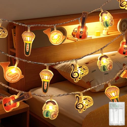 MOLVCE Musikinstrumente Lichterkette Kinderzimmer Deko Innen, 1.5M 10 LED Warmweiß Acryl Lichterkette Batteriebetrieben mit Timer, Dekorative Lichter für Schlafzimmer, Kinderzimmer, Zelt, Bett von MOLVCE