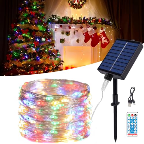 MOLVCE Solar Lichterkette Aussen, 10M 100LED Lichterkette Außen Solar, Kupferdraht Solarlichterkette IP65 Wasserdicht mit 8 Modi und Fernbedienung, Solarlichterkette für Balkon, Hof, Bunt MOLVCE Solar Lichterkette Aussen, 10M 100LED Lichterkette Außen Solar, Kupferdraht Solarlichterkette IP65 Wasserdicht mit 8 Modi und Fernbedienung, Solarlichterkette für Balkon, Hof, Bunt von MOLVCE