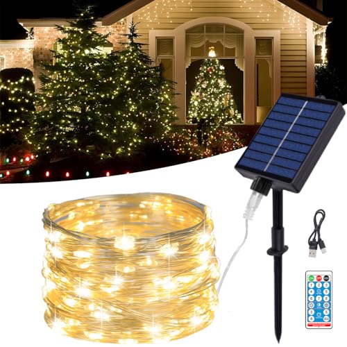 MOLVCE Solar Lichterkette Aussen, 20M 200LED Lichterkette Außen Solar, Kupferdraht Solarlichterkette IP65 Wasserdicht mit 8 Modi und Fernbedienung, Solarlichterkette für Balkon, Hof, Warmweiß MOLVCE Solar Lichterkette Aussen, 20M 200LED Lichterkette Außen Solar, Kupferdraht Solarlichterkette IP65 Wasserdicht mit 8 Modi und Fernbedienung, Solarlichterkette für Balkon, Hof, Warmweiß von MOLVCE