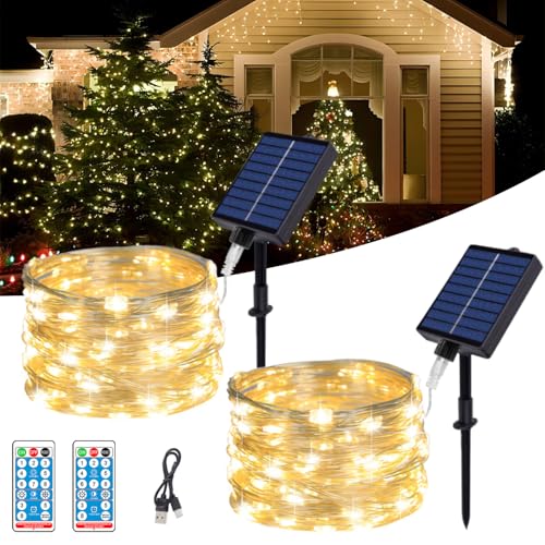 MOLVCE Solar Lichterkette Aussen, 2x30M 300LED Lichterkette Außen, Kupferdraht Solarlichterkette IP65 Wasserdicht mit 8 Modi und Fernbedienung, Solarlichterkette für Balkon, Hof, Warmweiß MOLVCE Solar Lichterkette Aussen, 2x30M 300LED Lichterkette Außen, Kupferdraht Solarlichterkette IP65 Wasserdicht mit 8 Modi und Fernbedienung, Solarlichterkette für Balkon, Hof, Warmweiß von MOLVCE